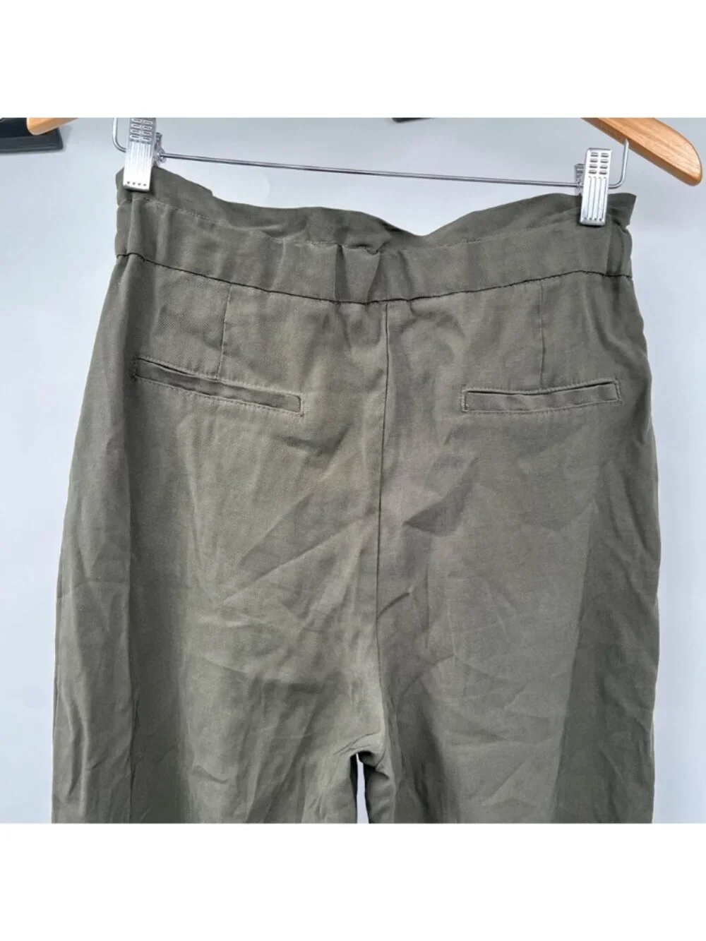 H&M Womens Paperbag Pants Belted High Rise Green Size 6 Pockets